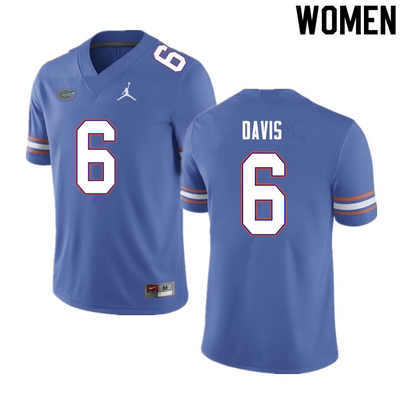 NCAA Florida Gators Shawn Davis Women's #6 Nike Blue Stitched Authentic College Football Jersey QZL2864KB